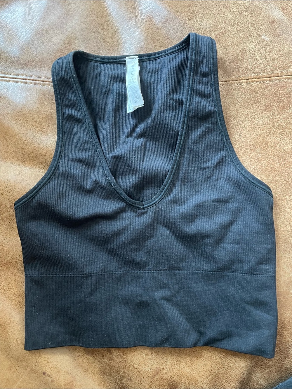 Athleta Black Ribbed Cropped V-Neck Tank